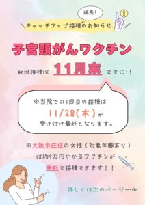 まだ間に合います。子宮頸がんワクチン　キャッチアップ接種について　2024/10/8　現在