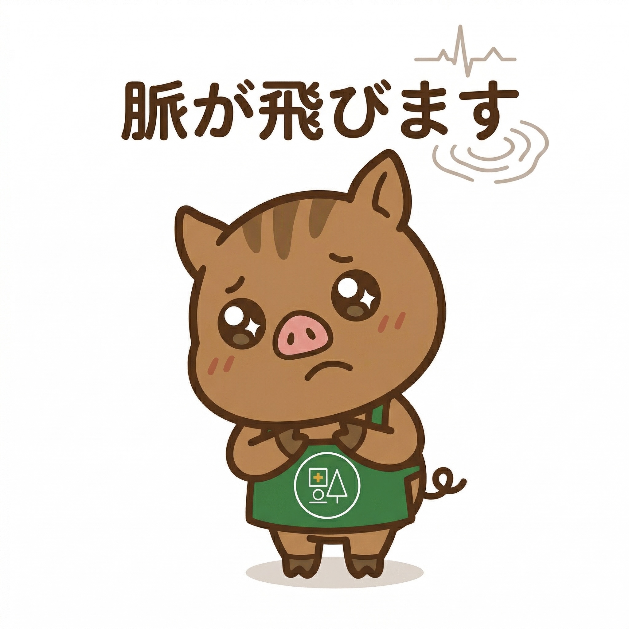 脈が飛ぶ不整脈の症状を示す福本医院キャラクターいのっちのイラスト｜期外収縮のイメージ