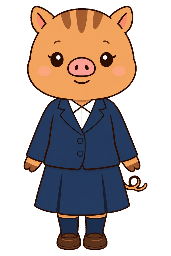 紺色の制服姿で立つ、福本医院公式キャラクター「いのすず」の公式イラスト